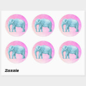 Licht blauw olifant op droomroze Waterverven Ronde Sticker (Vel)