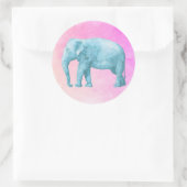 Licht blauw olifant op droomroze Waterverven Ronde Sticker (Tas)