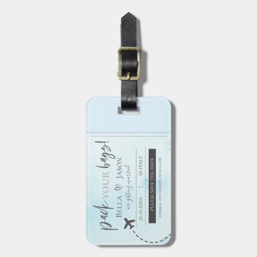 Licht blauw pak je tassen die de datum opslaan bagagelabel (Voorkant verticaal)