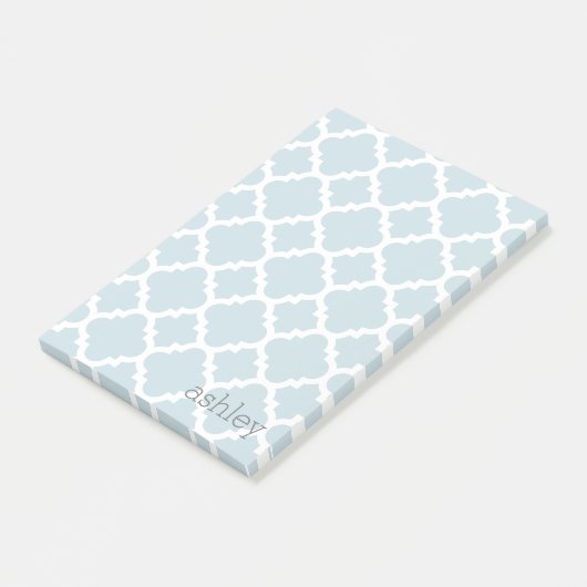 Licht Blauw Quatrefoil Patroon Persoonlijke naam Post-it® Notes (Schuin)