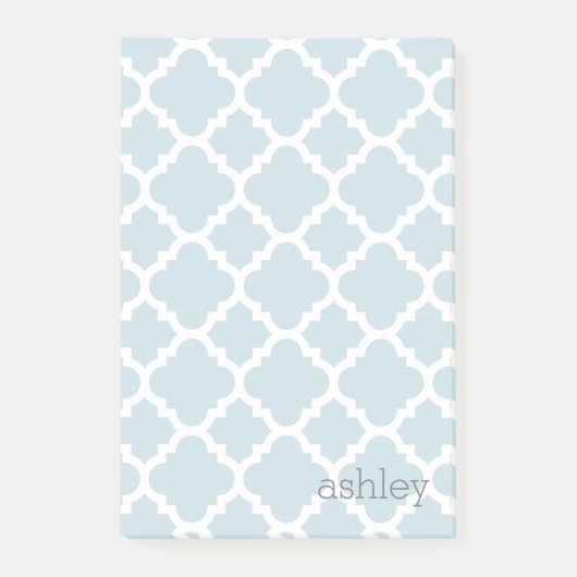 Licht Blauw Quatrefoil Patroon Persoonlijke naam Post-it® Notes (Voorkant)