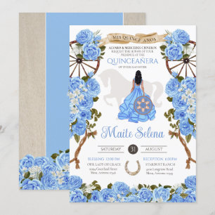 Licht blauw Quinceanera Elegant Roos Western Charr Kaart