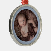 Licht blauw rand baby's eerste Kerstmis (jongen) Metalen Ornament (Rechts)