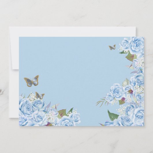 Licht blauw Roos Floral Tiara Butterfly Quinceaner Kaart (Achterkant)