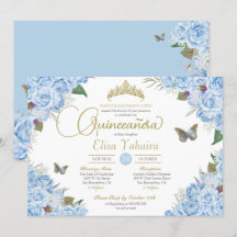 Licht blauw Roos Floral Tiara Butterfly Quinceaner