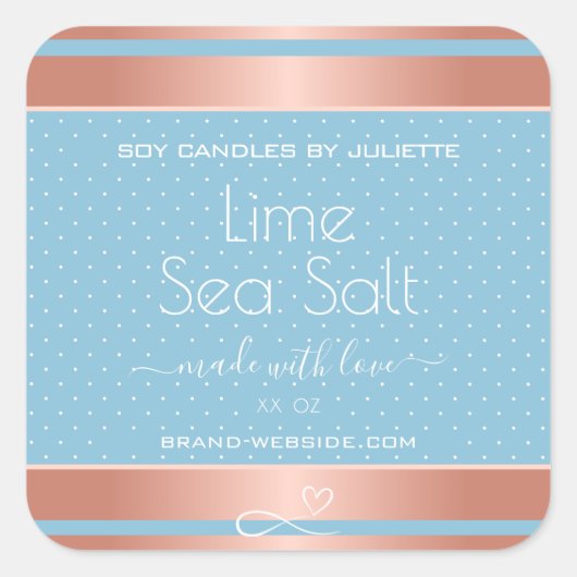 Licht blauw Roos Gold Effect Zee Zoutlabels Vierkante Sticker (Voorkant)