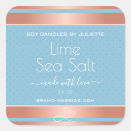 Licht blauw Roos Gold Effect Zee Zoutlabels Vierkante Sticker