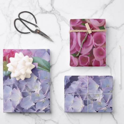 Licht Blauw & Roze Hydrangea Verpakkende Document Inpakpapier Vel (Voorkant)