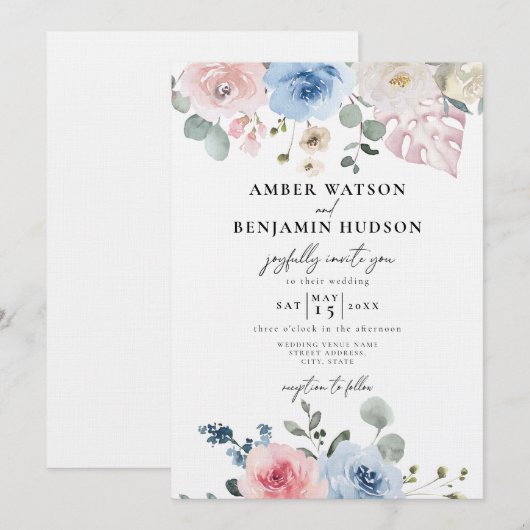 Licht Blauw Roze Tropisch Beach Weddenschap Kaart (Voorkant / Achterkant)