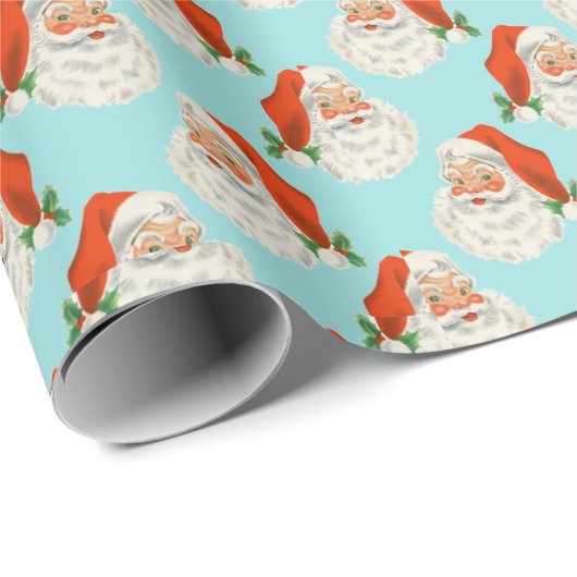 Licht blauw |  Santa Wrapping Paper Cadeaupapier (Rol Hoek)