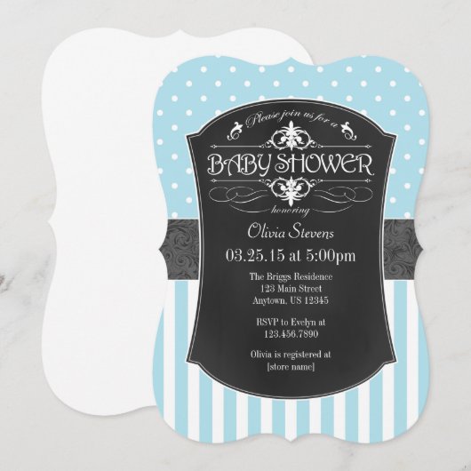 Licht blauw scheurbord Stripes Baby shower uitnodi Kaart (Voorkant / Achterkant)