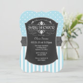 Licht blauw scheurbord Stripes Baby shower uitnodi Kaart (Staand voorkant)