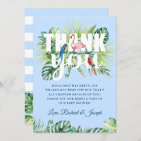 Licht Blauw Tropisch Bladeren Flamingo Baby shower