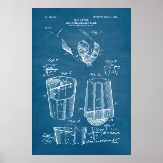 Licht blauw | Vloeibare zeef en mixer Patent Poster (Voorkant)