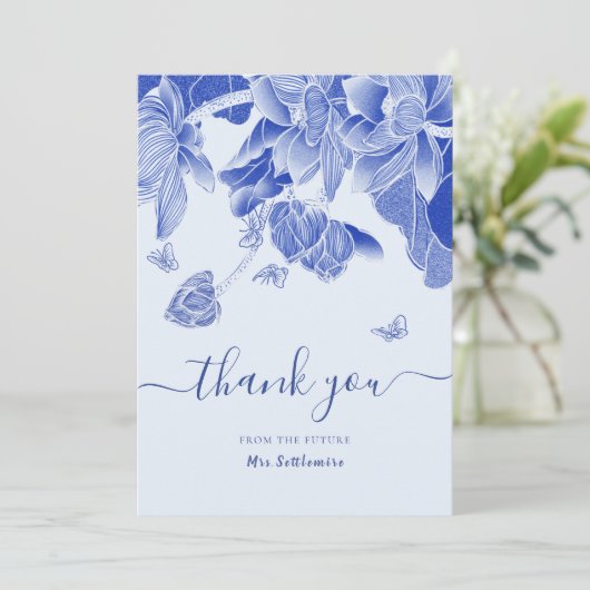 Licht blauw Vrijgezellenfeest van vlinderbloemen Bedankkaart (Staand voorkant)