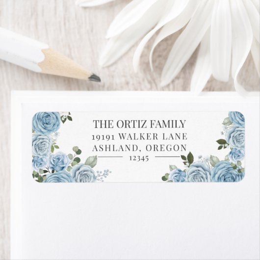 Licht blauw Waterverf Roos Terugkeeradres label (Insitu)