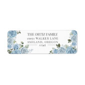 Licht blauw Waterverf Roos Terugkeeradres label (Voorkant)