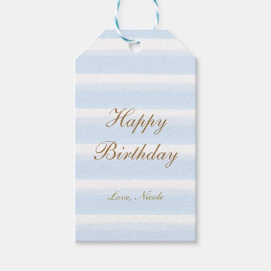 Licht blauw Waterverf Stripes Gift Label Cadeaulabel (Voorkant)