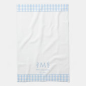 Licht Blauw & Wit Gingham Aangepaste Monogram Naam Theedoek (Verticaal)