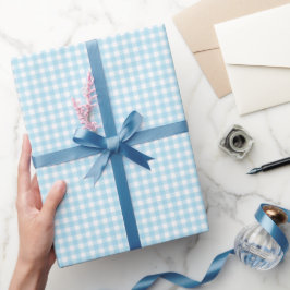 Licht blauw | Wit Gingham inpakpapier