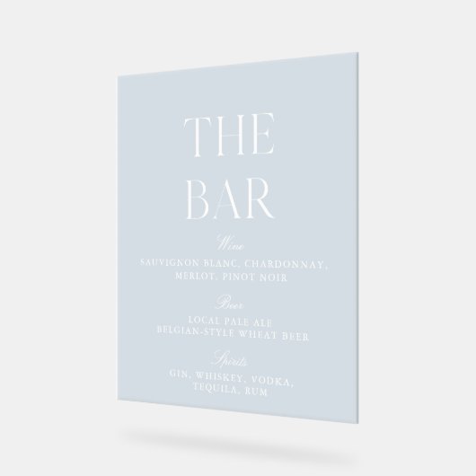 Licht Blauw & Wit Trouwen Acryl Bar Teken Acryl Bord (Hoek)