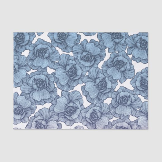 Licht Blauw Witte en Zwarte Moderne Kunstbloemen Tissuepapier (Voorkant)