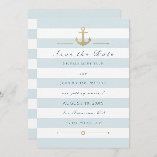 Licht blauw witte naald slaat de datum op save the date (Voorkant / Achterkant)