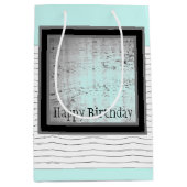 Licht blauw zwart en wit medium cadeauzakje (Voorkant)