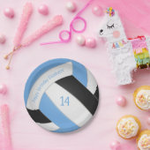 Licht blauw zwart kinder volleybalfepapier bord (Feest)