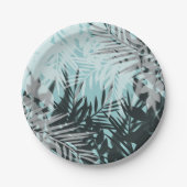 Licht blauw zwart tropisch patroon papieren bordje (Voorkant)