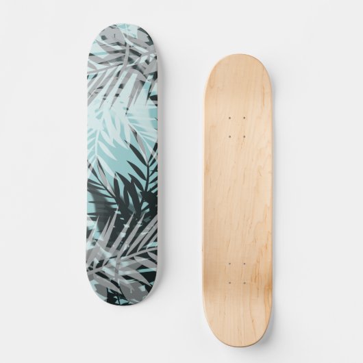 Licht blauw zwart tropisch patroon persoonlijk skateboard (Voorkant)