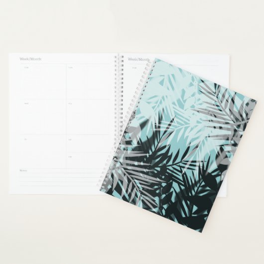 Licht blauw zwart tropisch patroon planner (Display)