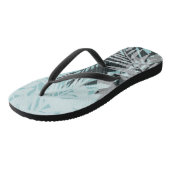 Licht blauw zwart tropisch patroon teenslippers (Schuin)
