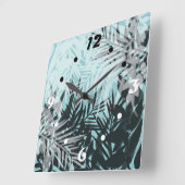 Licht blauw zwart tropisch patroon vierkante klok (Hoek)