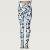 Licht blauw zwart-witvolleybalpatroon leggings (Voorkant)
