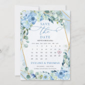 Licht blauwe bloemen Gold Geometric Maho Boho Save The Date (Voorkant)