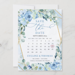 Licht blauwe bloemen Gold Geometric Maho Boho Save The Date
