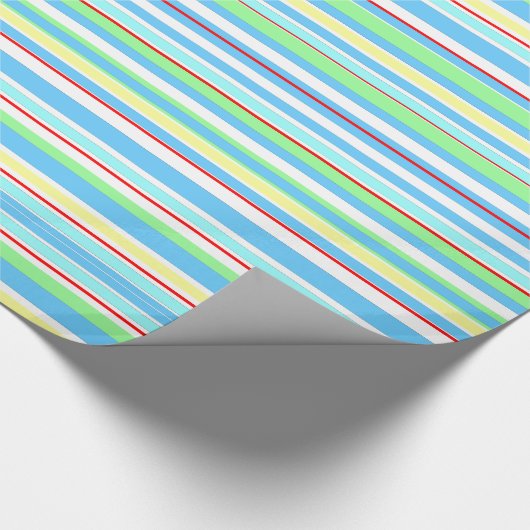 Licht blauwe combinatiestrepen cadeaupapier (Hoek)