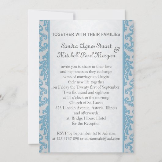 Licht blauwe damp op zilveren achtergrond Weddensc Kaart (Achterkant)