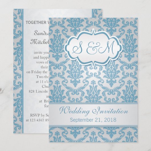 Licht blauwe damp op zilveren achtergrond Weddensc Kaart (Voorkant / Achterkant)