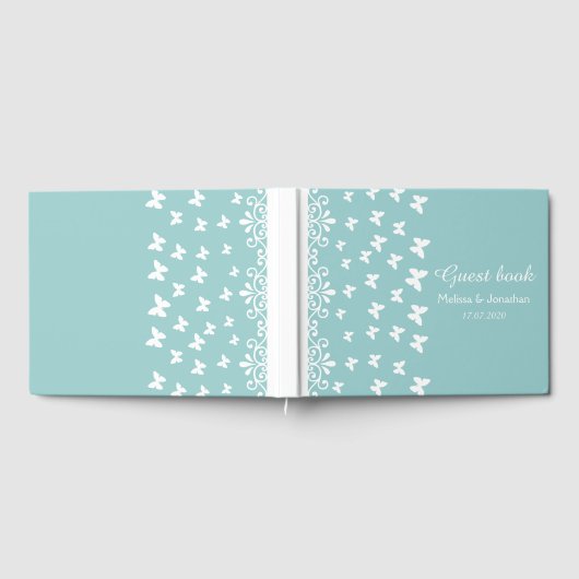 Licht blauwe en witte vlinders zwemmen Weddenschap Gastenboek (Volledig)