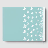 Licht blauwe en witte vlinders zwemmen Weddenschap Gastenboek (Achterkant)