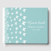 Licht blauwe en witte vlinders zwemmen Weddenschap Gastenboek (Voorkant)
