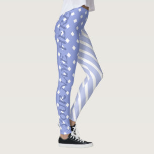 Licht Blauwe halve en halve Patroon Harlequin Stri Leggings