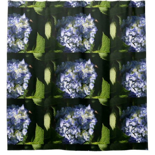 Licht blauwe hydrangeventilator douchegordijn (Voorkant)