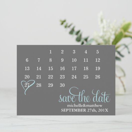Licht Blauwe Kalender Weddenschap Sla de datum op Save The Date (Staand voorkant)
