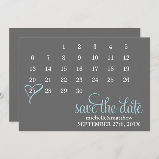 Licht Blauwe Kalender Weddenschap Sla de datum op Save The Date (Voorkant / Achterkant)