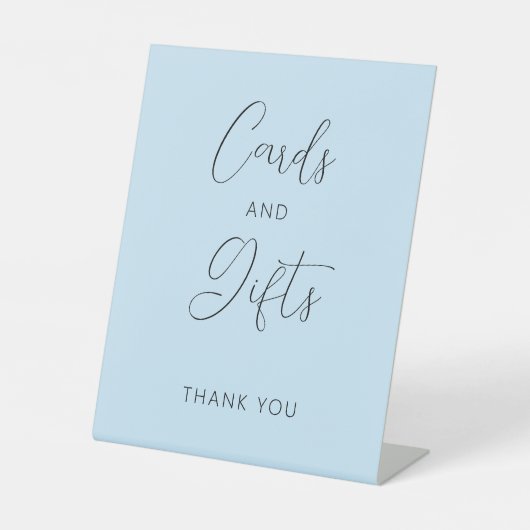 Licht-blauwe minimale bruiloft en cadeaubord reclamebord met voetstuk (Voorkant)