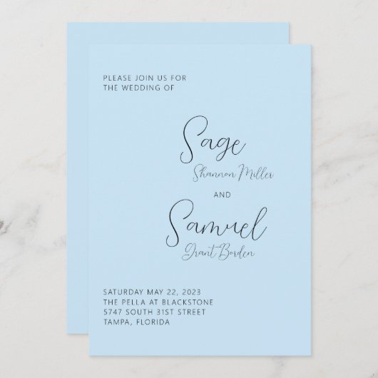 Licht Blauwe Minimale Uitnodiging (Voorkant / Achterkant)