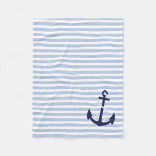 Licht blauwe Nautische Stripes met blauw anker van Fleece Deken